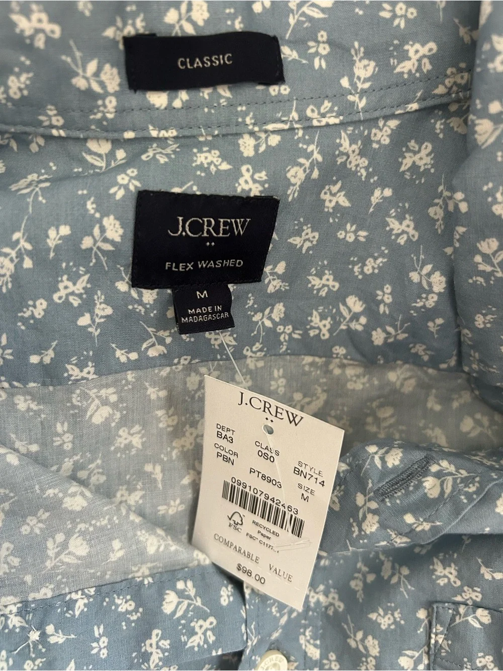 J. Crew Blue Micro Floral Button-Down Shirt